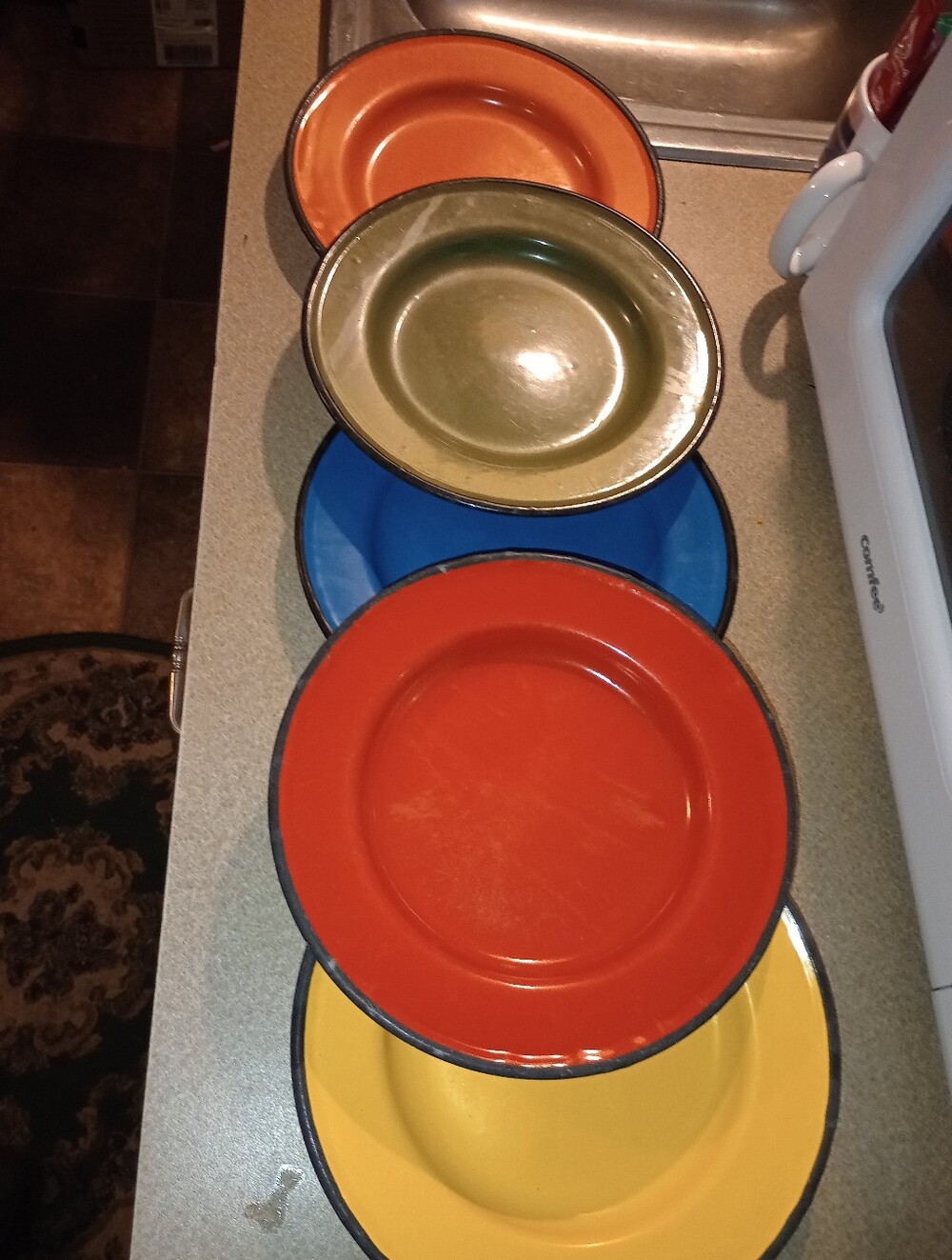 Vintage Set Of 12 Colorful Enamel Plates-1960's Poland